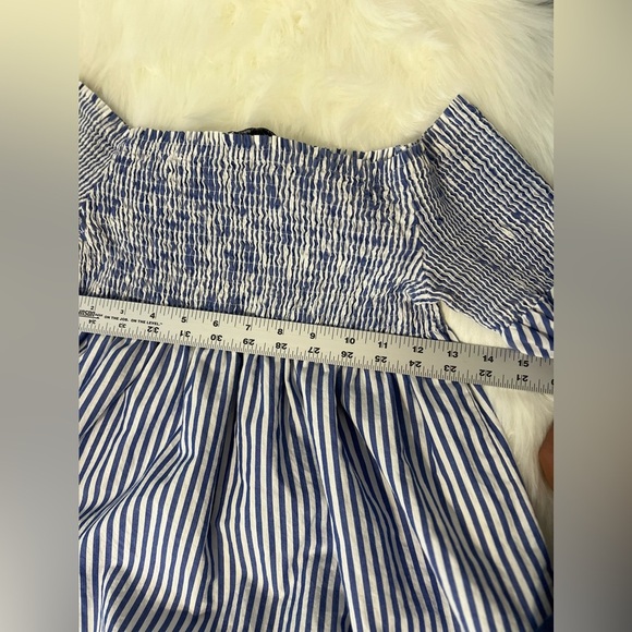 Zara Woman Off Shoulder Shirred Tunic or Mini Dress | blue, white | size small - Picture 6 of 7